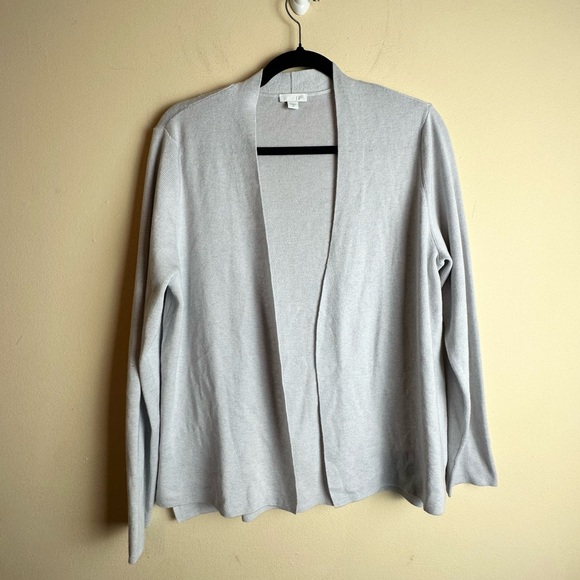 J. Jill Light Gray Wool Blend Open Front Cardigan Sweater Women’s Size Medium - Picture 2 of 12